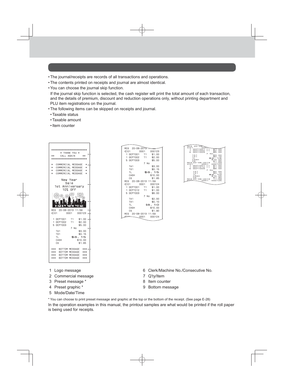 How to read the printouts, E-20 | Casio PCR-T500 User Manual | Page 20 / 102