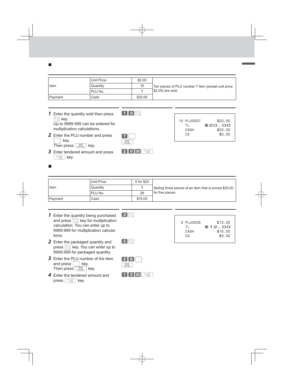 Ba sic func tion, Plu registration with multiplication key, Split sales of packaged plu item | Casio PCR-T500 User Manual | Page 33 / 102