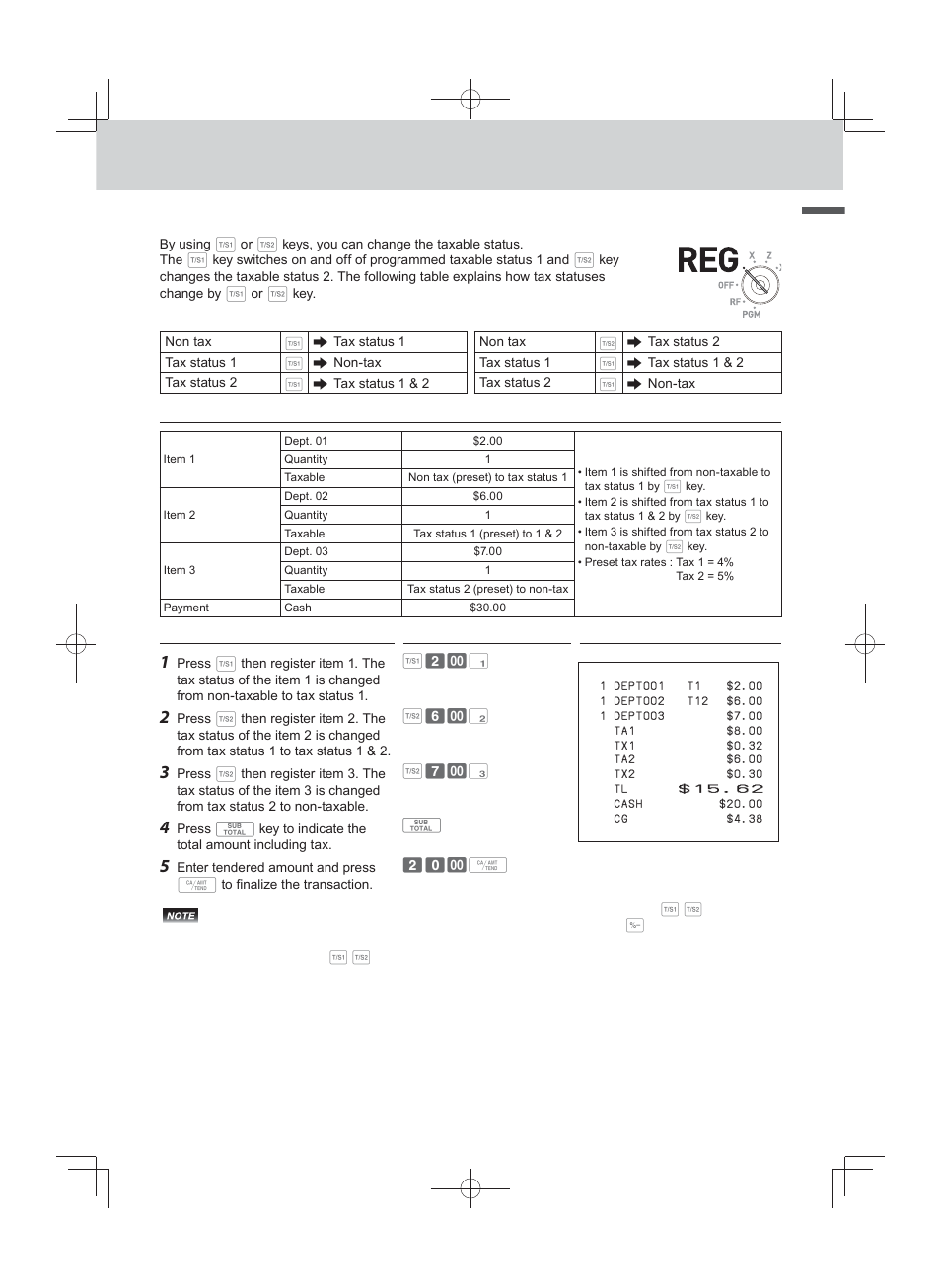 Ba sic func tion, Tax shift | Casio PCR-T500 User Manual | Page 39 / 102