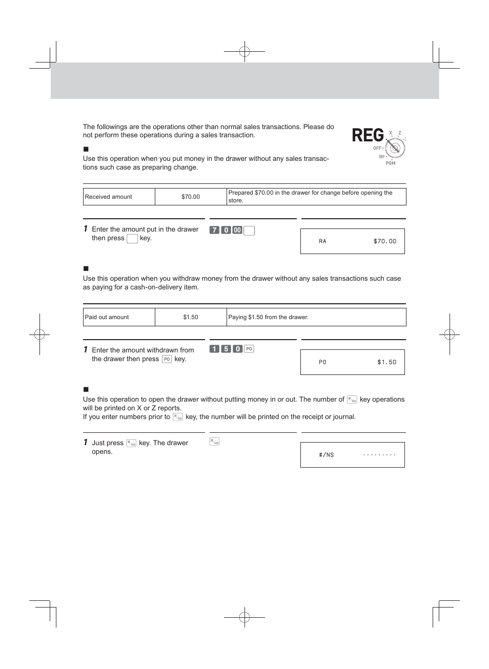 Registrations without transactions | Casio PCR-T500 User Manual | Page 42 / 102