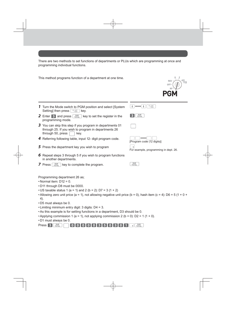Advanced programmings and registrations, Programming department functions in a lump | Casio PCR-T500 User Manual | Page 72 / 102