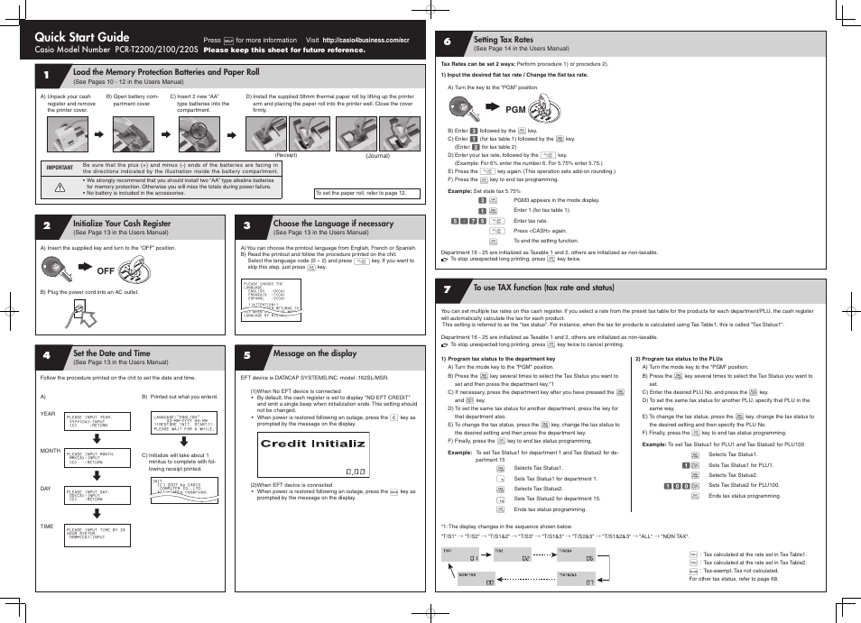 Casio PCR-T2100 Quick Start User Manual | 2 pages