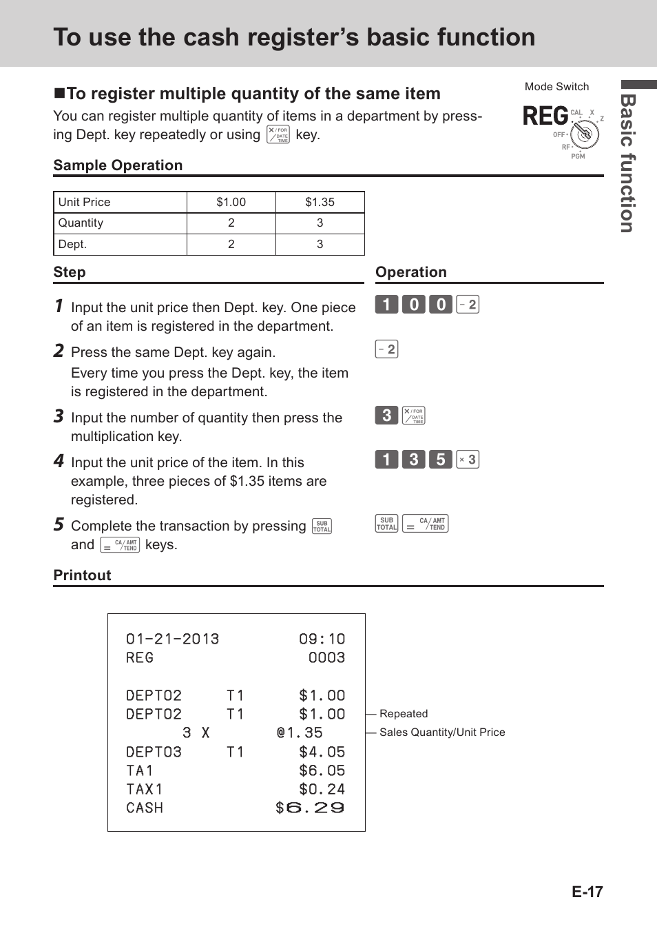 Bas ic fu nc tion | Casio PCR-T273 User Manual | Page 17 / 74