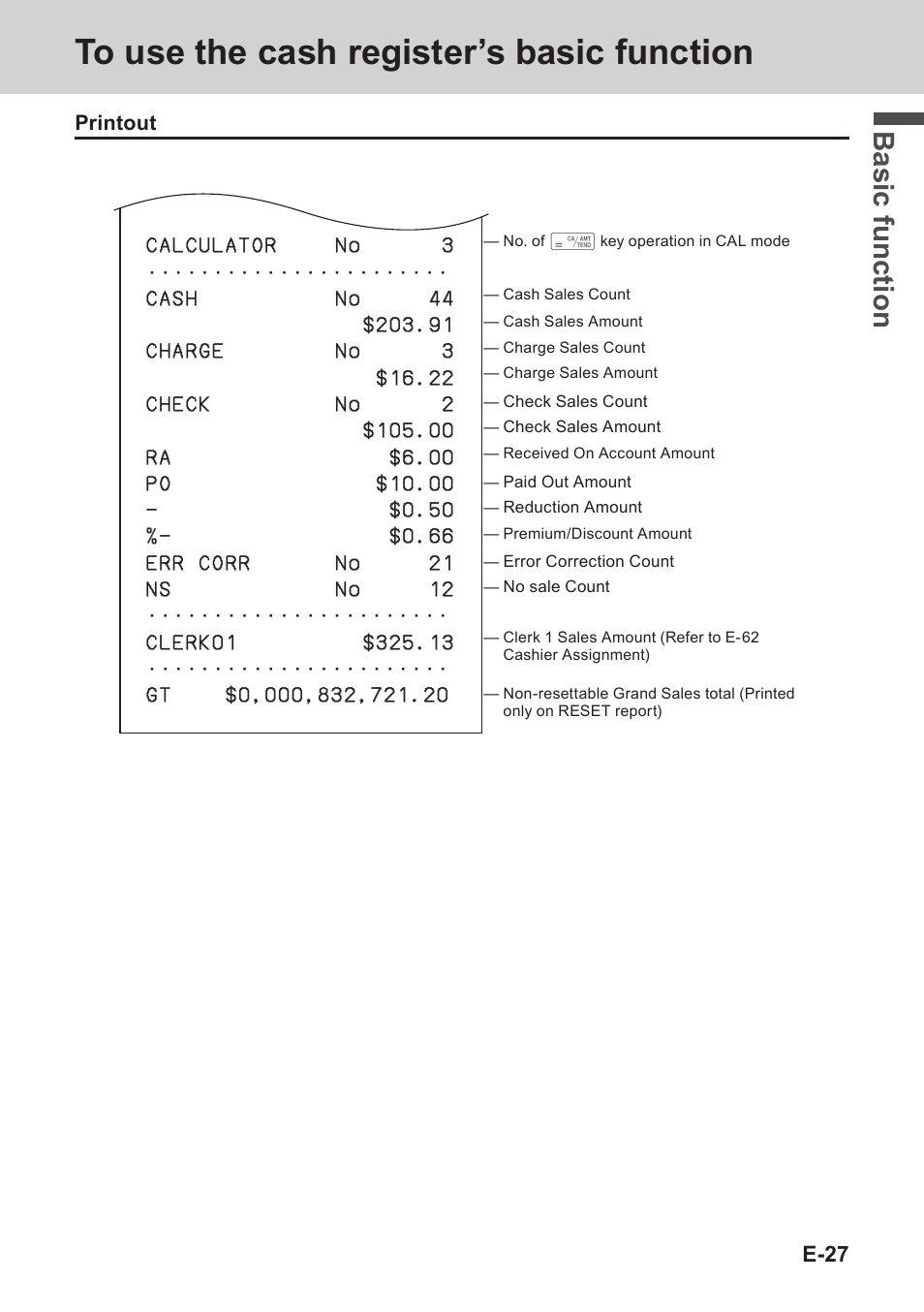 Bas ic fu nc tion | Casio PCR-T273 User Manual | Page 27 / 74