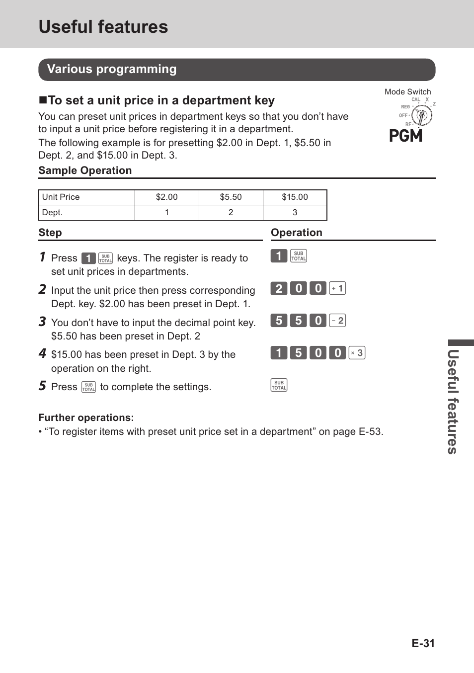 Useful features, Use ful fe atu re s | Casio PCR-T273 User Manual | Page 31 / 74