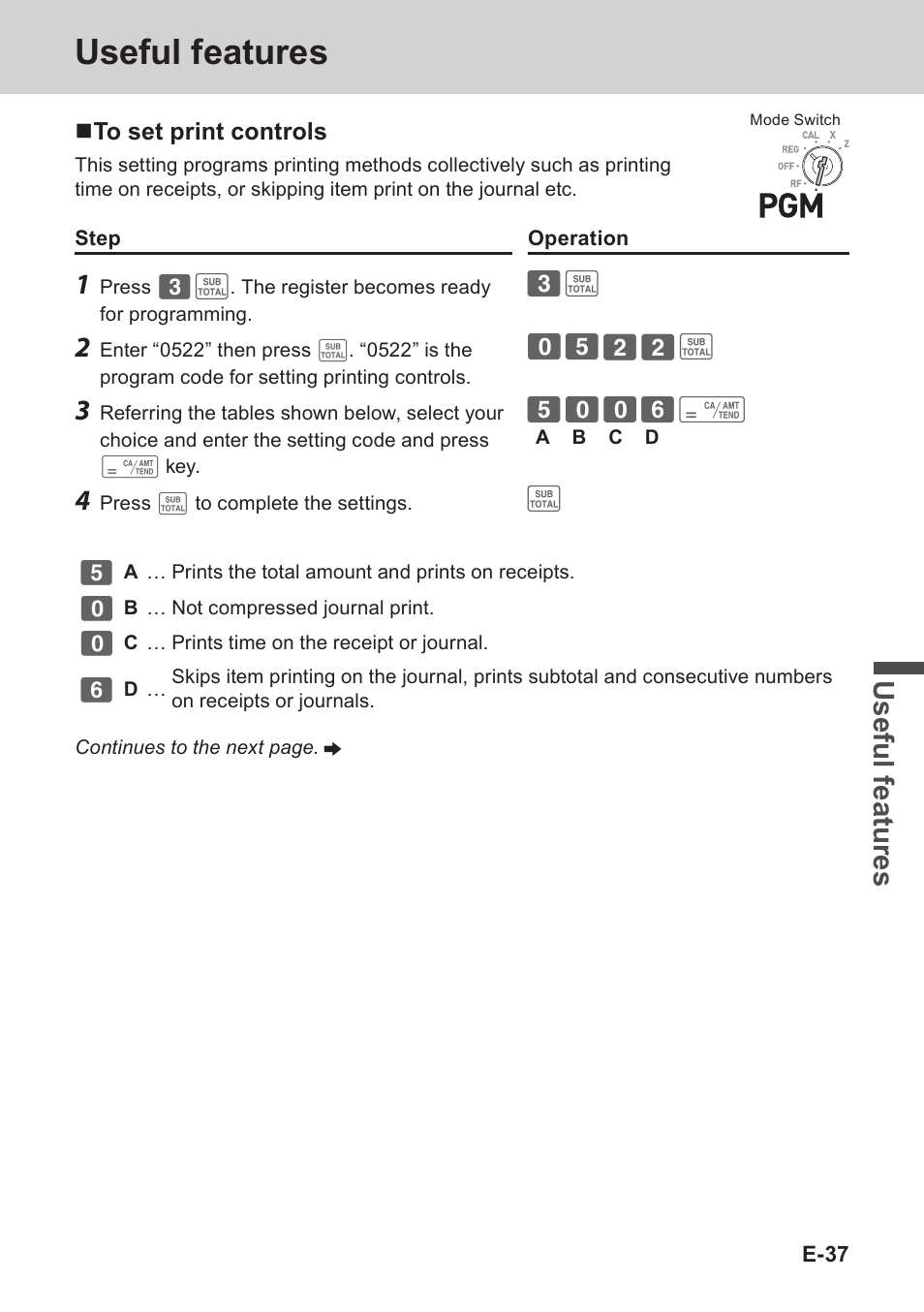 Useful features, Use ful fe atu re s | Casio PCR-T273 User Manual | Page 37 / 74