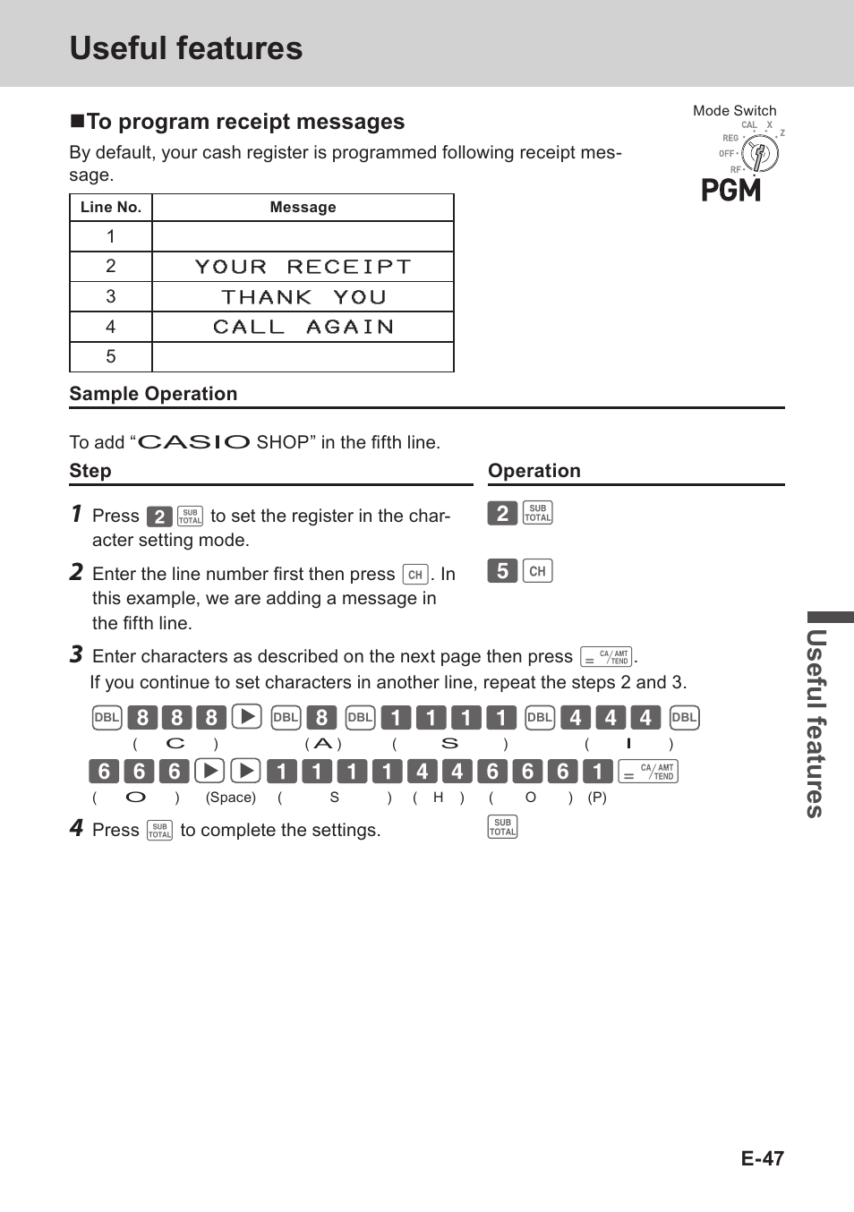 Useful features, Use ful fe atu re s | Casio PCR-T273 User Manual | Page 47 / 74