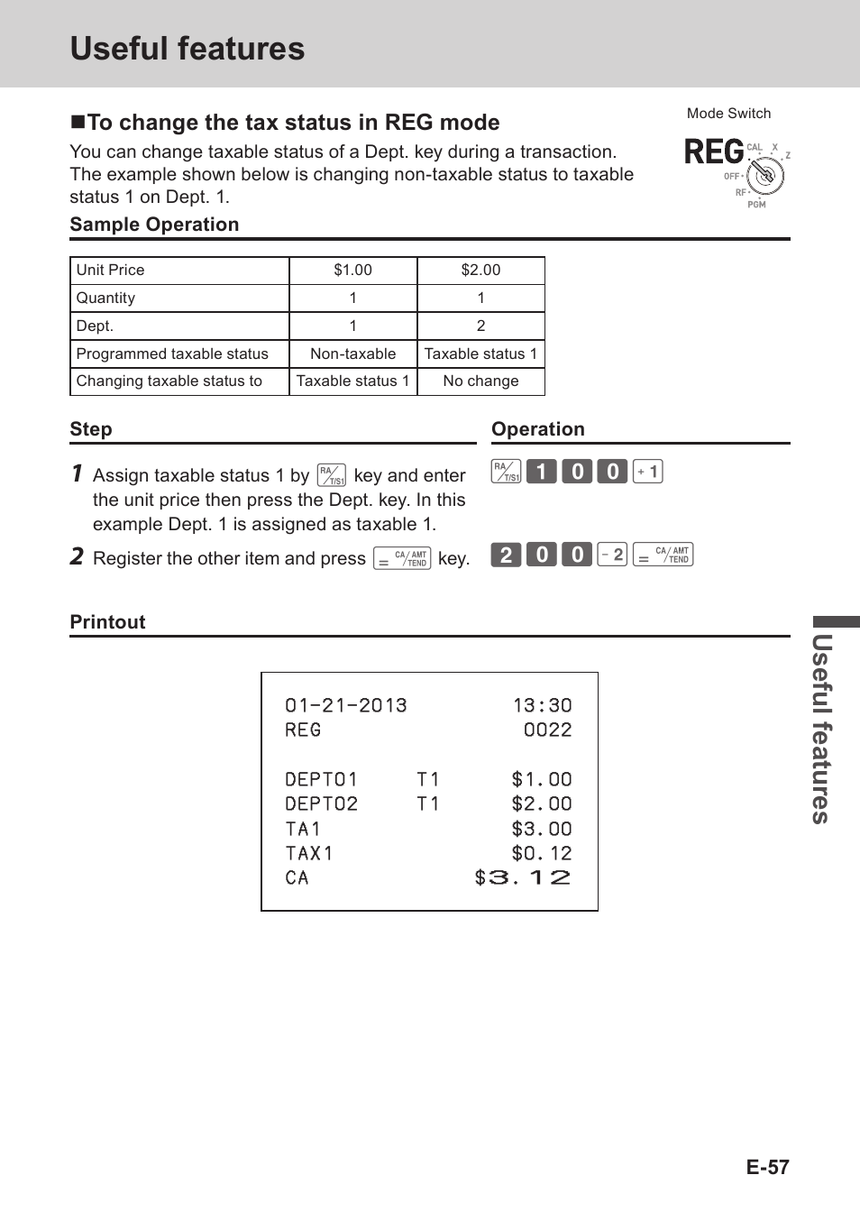 Useful features, Use ful fe atu re s | Casio PCR-T273 User Manual | Page 57 / 74