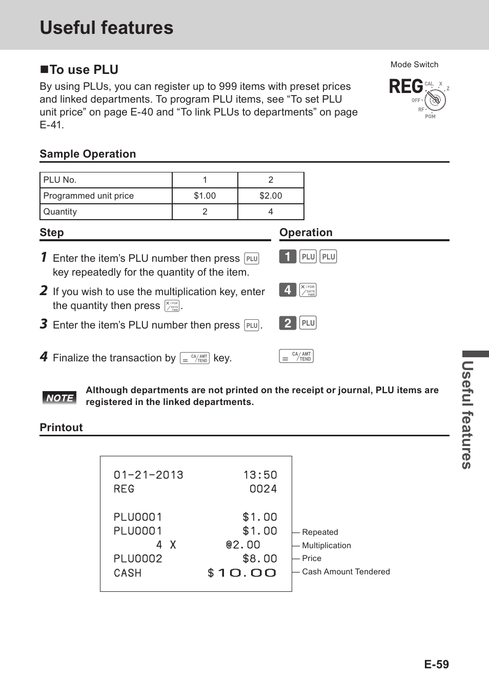 Useful features, Use ful fe atu re s | Casio PCR-T273 User Manual | Page 59 / 74