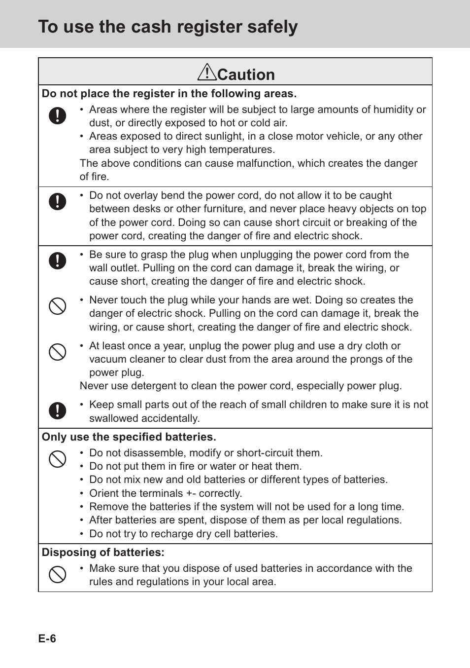 Caution | Casio PCR-T273 User Manual | Page 6 / 74
