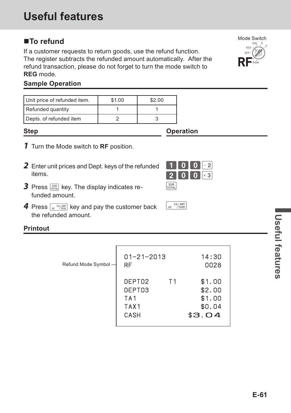 Useful features, Use ful fe atu re s | Casio PCR-T273 User Manual | Page 61 / 74