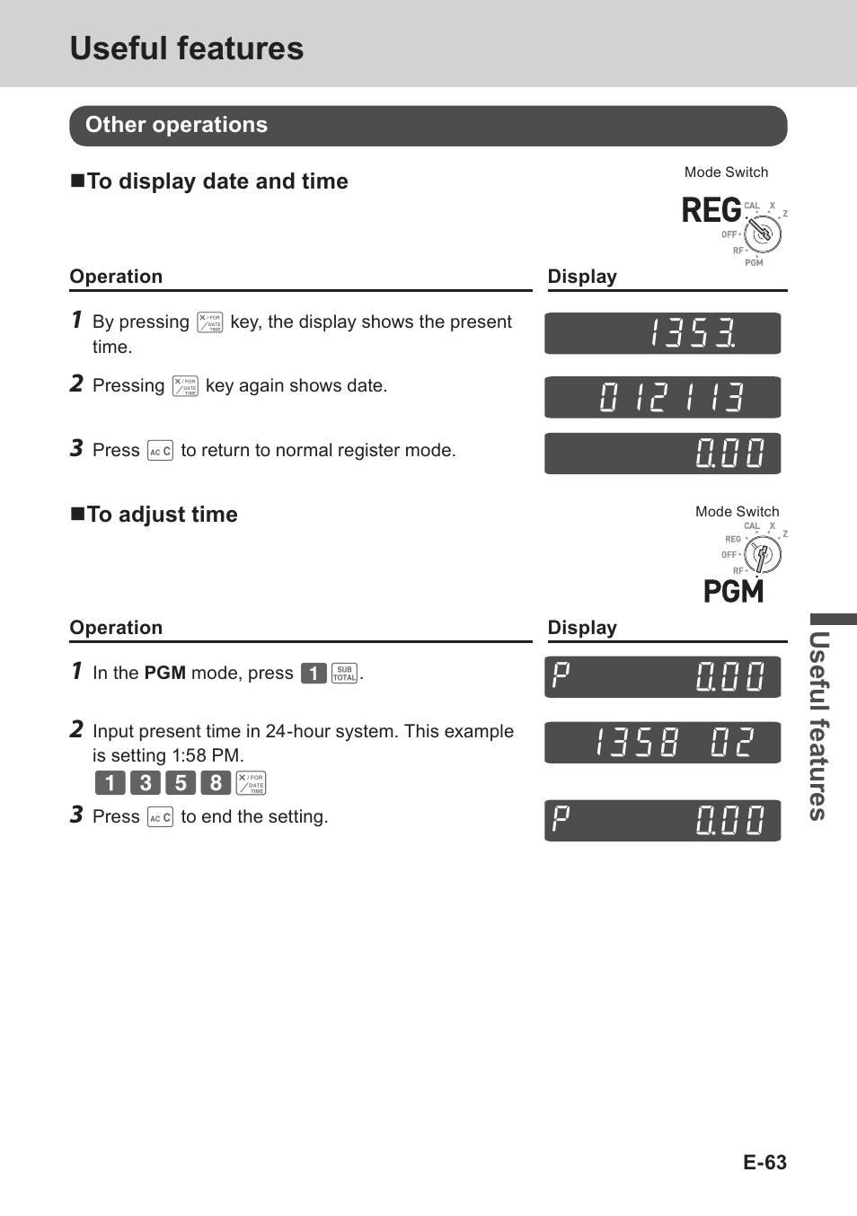 Useful features, P ~00, Use ful fe atu re s | Casio PCR-T273 User Manual | Page 63 / 74