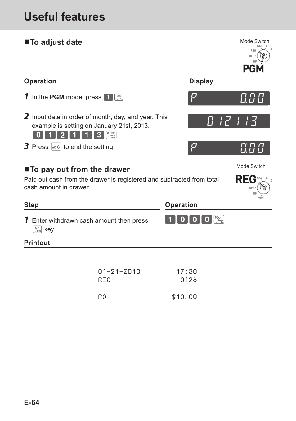 Useful features, P ~00 | Casio PCR-T273 User Manual | Page 64 / 74