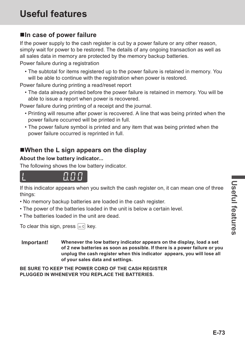 Useful features, L ~00, Use ful fe atu re s | Casio PCR-T273 User Manual | Page 73 / 74