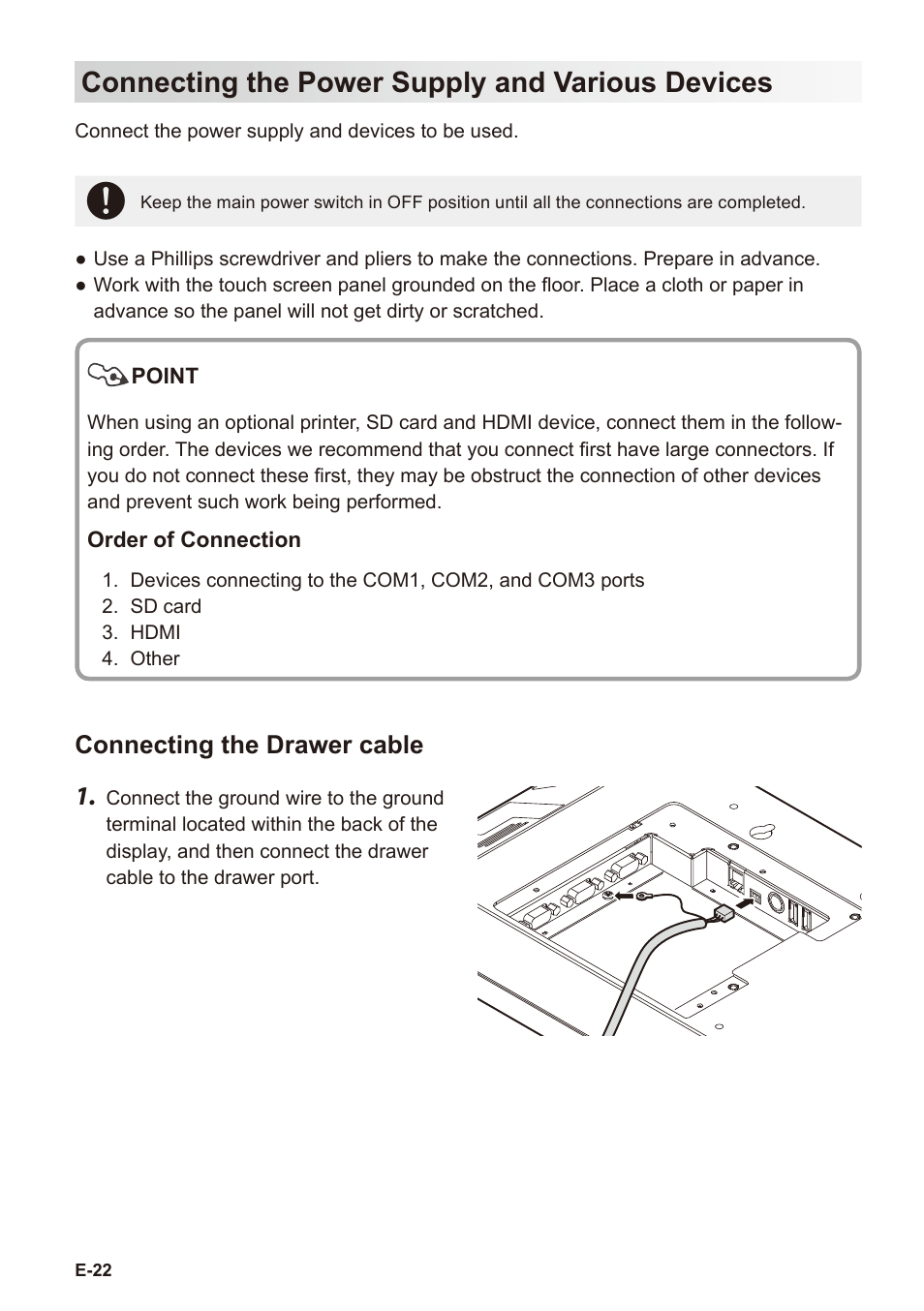 Connecting the power supply and various devices | Casio V-R7000 User Manual | Page 24 / 36