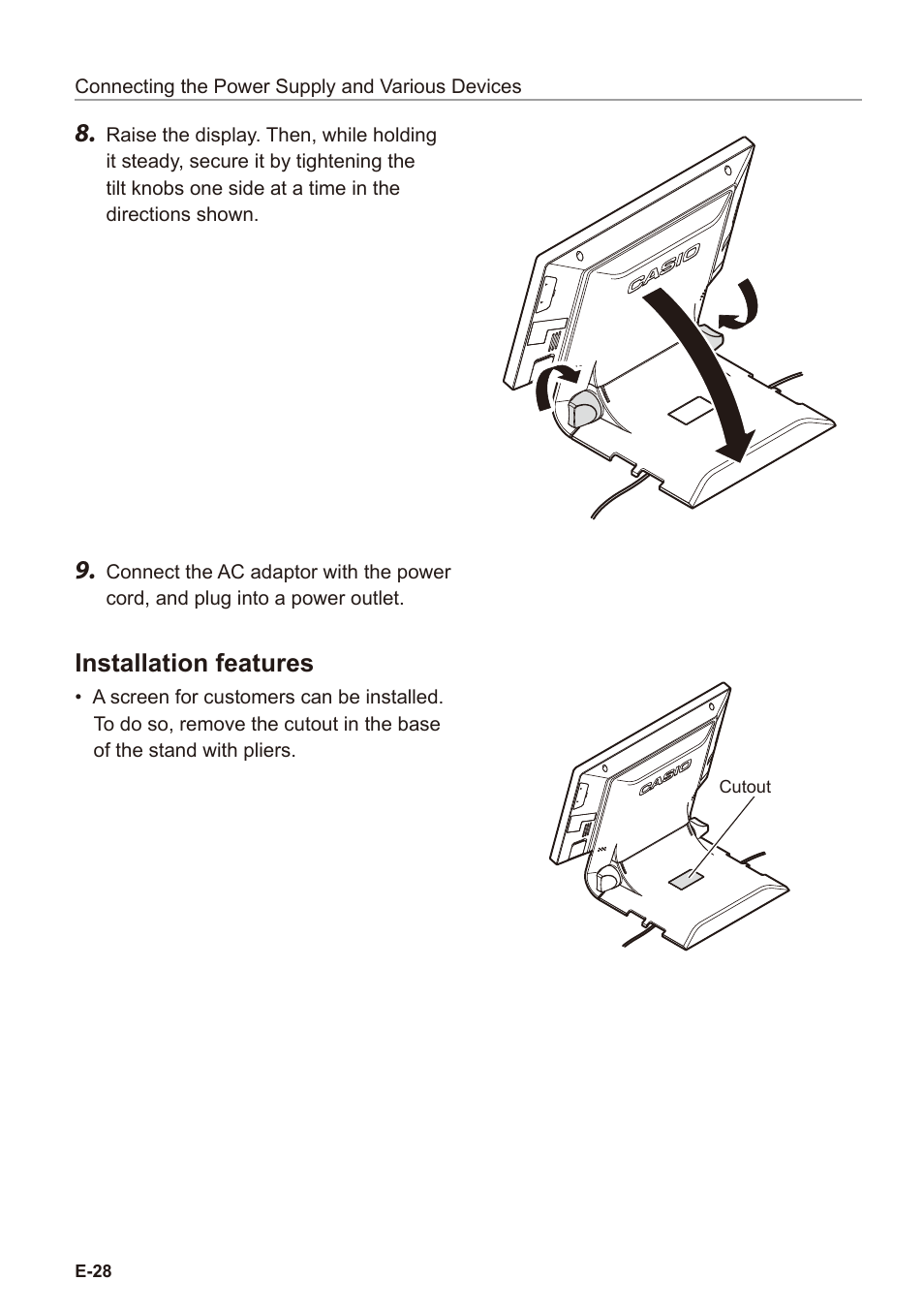 Installation features | Casio V-R7000 User Manual | Page 30 / 36