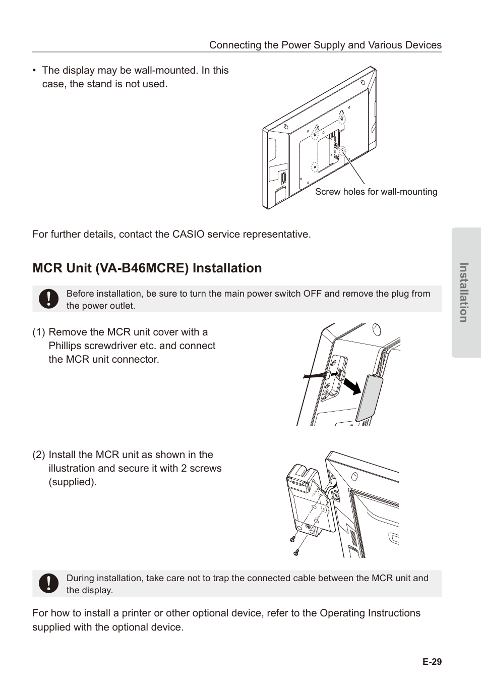 Mcr unit (va-b46mcre) installation | Casio V-R7000 User Manual | Page 31 / 36