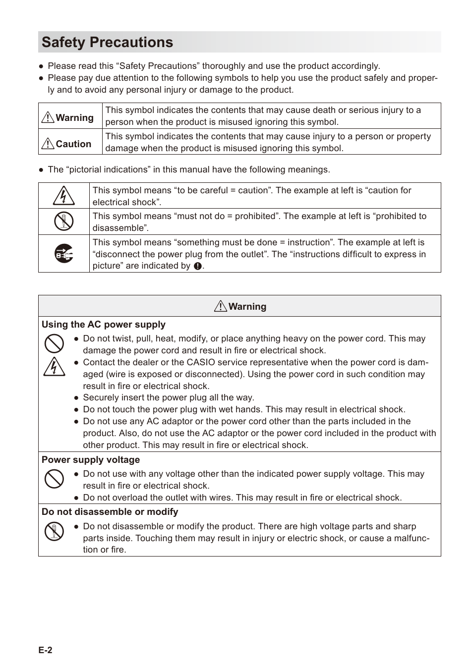 Safety precautions | Casio V-R7000 User Manual | Page 4 / 36