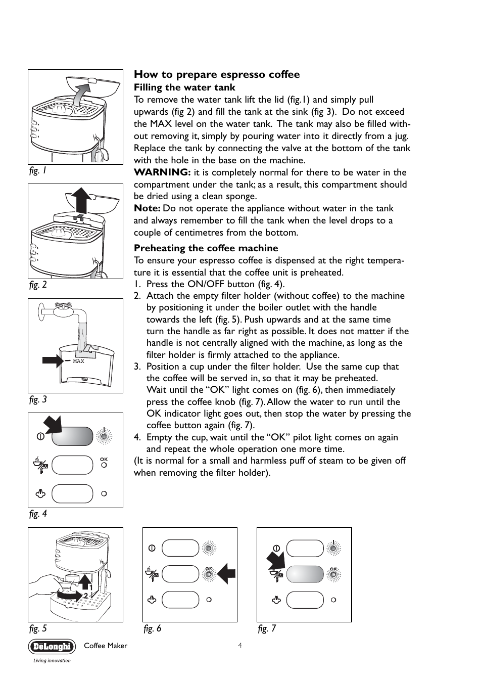 How to prepare espresso coffee | DeLonghi EC330 User Manual | Page 4 / 14