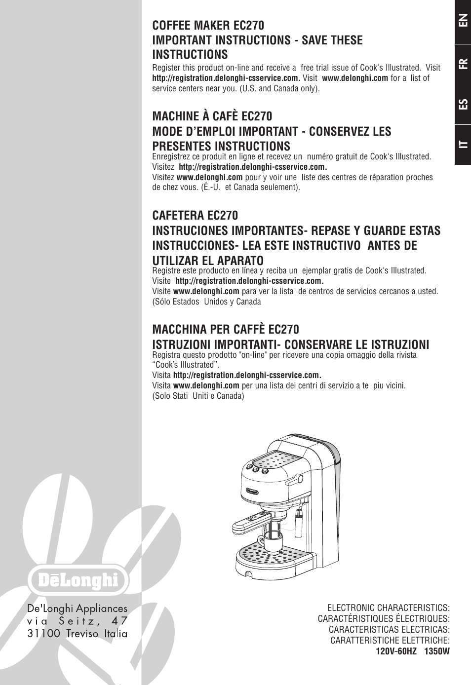 DeLonghi EC270 User Manual | 13 pages