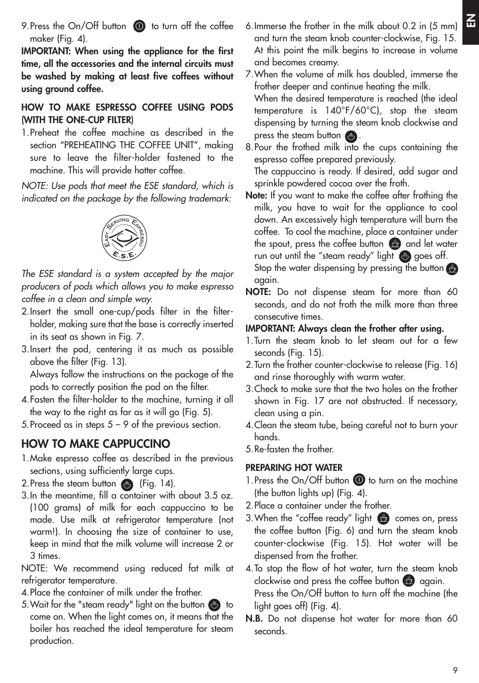 How to make cappuccino | DeLonghi EC270 User Manual | Page 9 / 13
