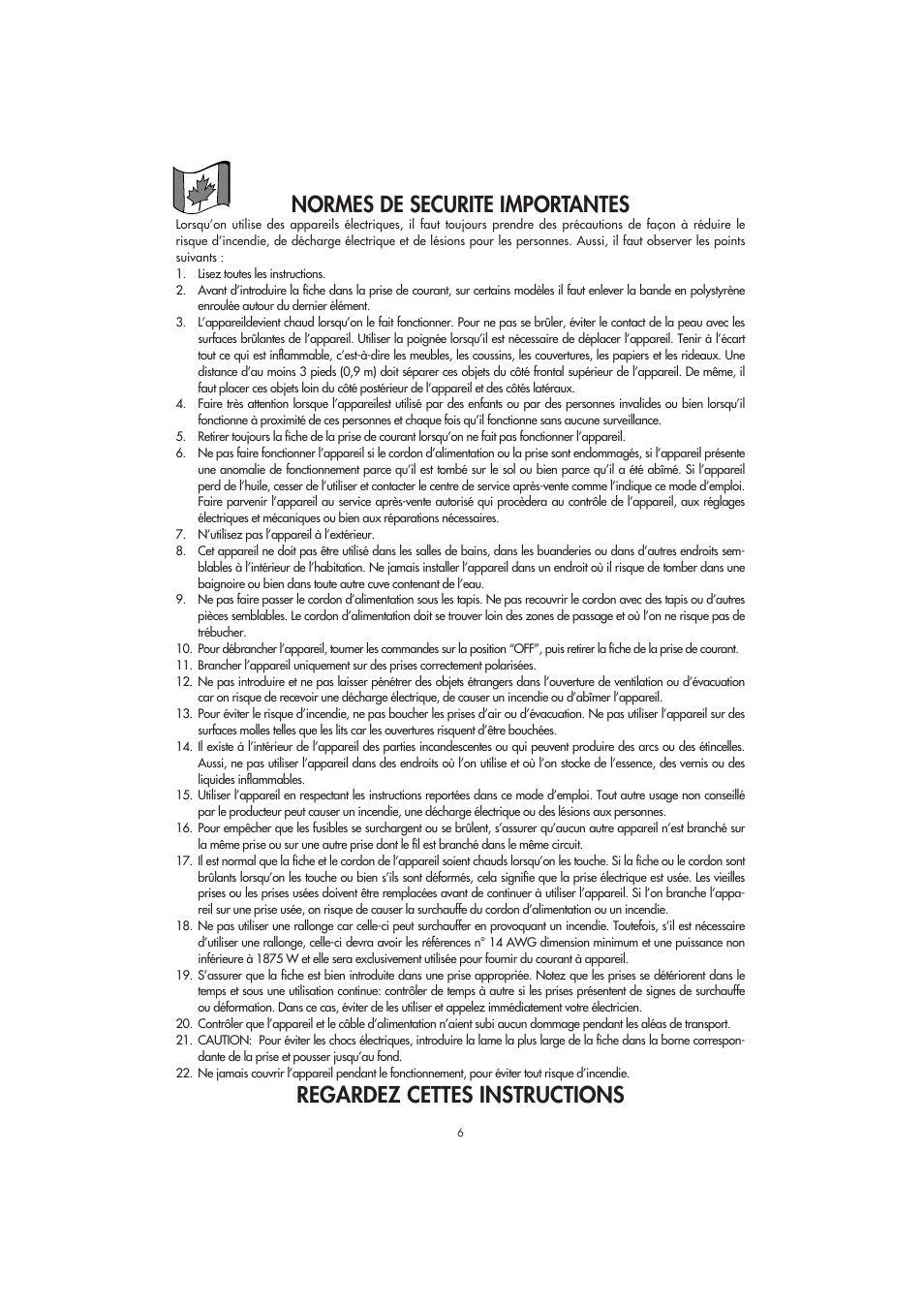 Normes de securite importantes, Regardez cettes instructions | DeLonghi RFH9030 User Manual | Page 6 / 16