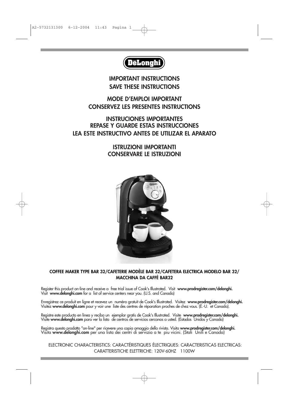 DeLonghi BAR 32 User Manual | 12 pages