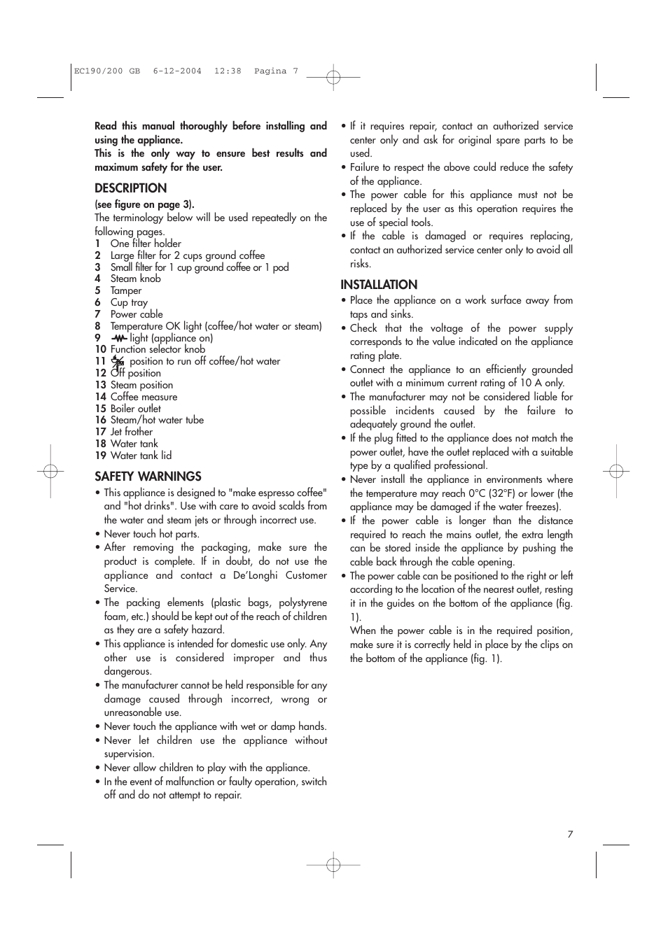 DeLonghi BAR 32 User Manual | Page 7 / 12