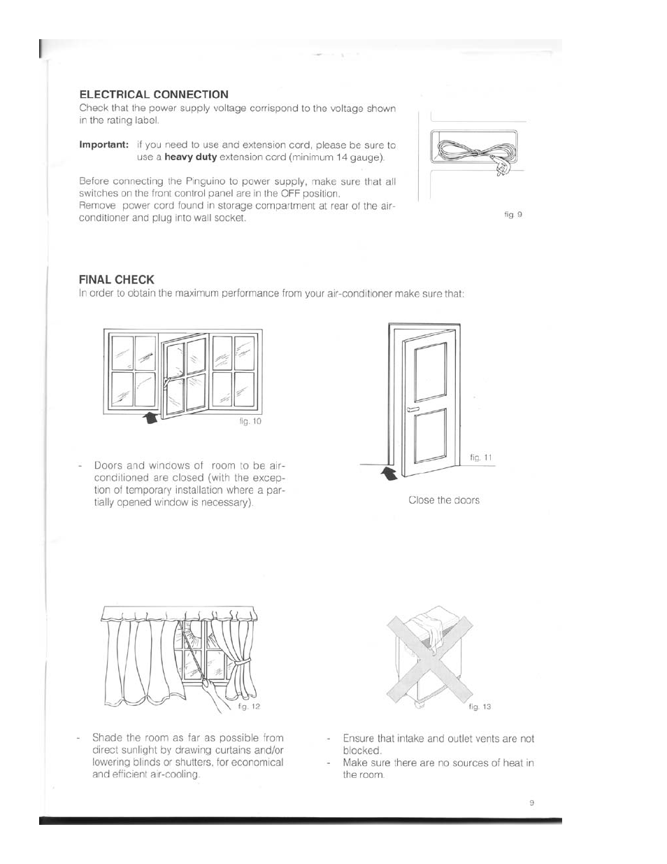 Electrical connection, Final check | DeLonghi PAC 02 User Manual | Page 9 / 14
