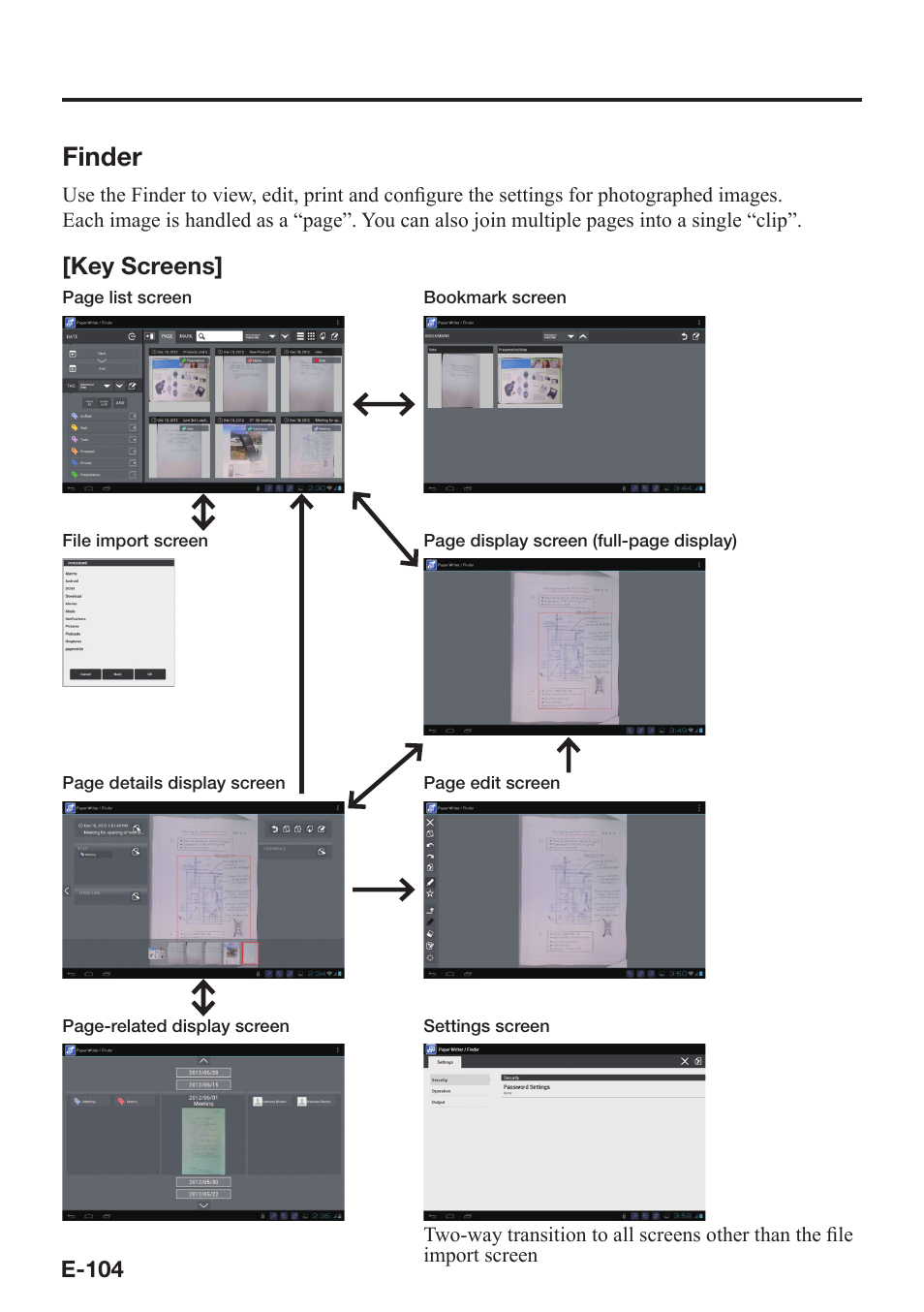 Finder, Key screens | Casio V-N500 User Manual | Page 106 / 246