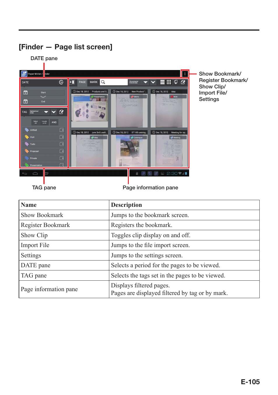 Finder — page list screen | Casio V-N500 User Manual | Page 107 / 246