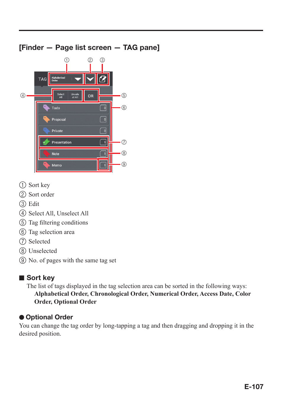 Finder — page list screen — tag pane | Casio V-N500 User Manual | Page 109 / 246