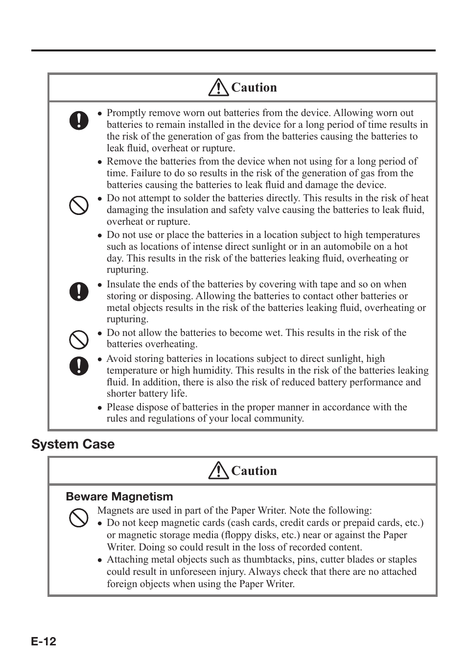 Caution, System case caution | Casio V-N500 User Manual | Page 14 / 246
