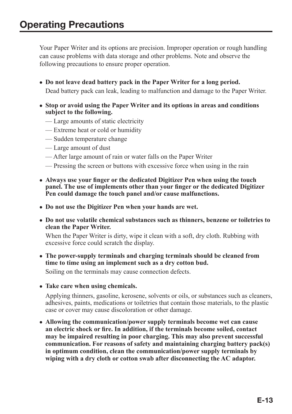 Operating precautions | Casio V-N500 User Manual | Page 15 / 246