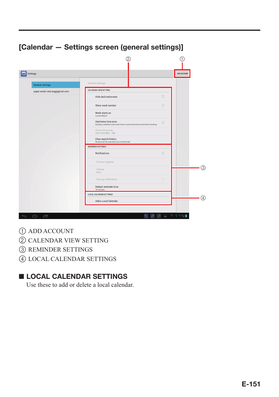 Calendar — settings screen (general settings) | Casio V-N500 User Manual | Page 153 / 246