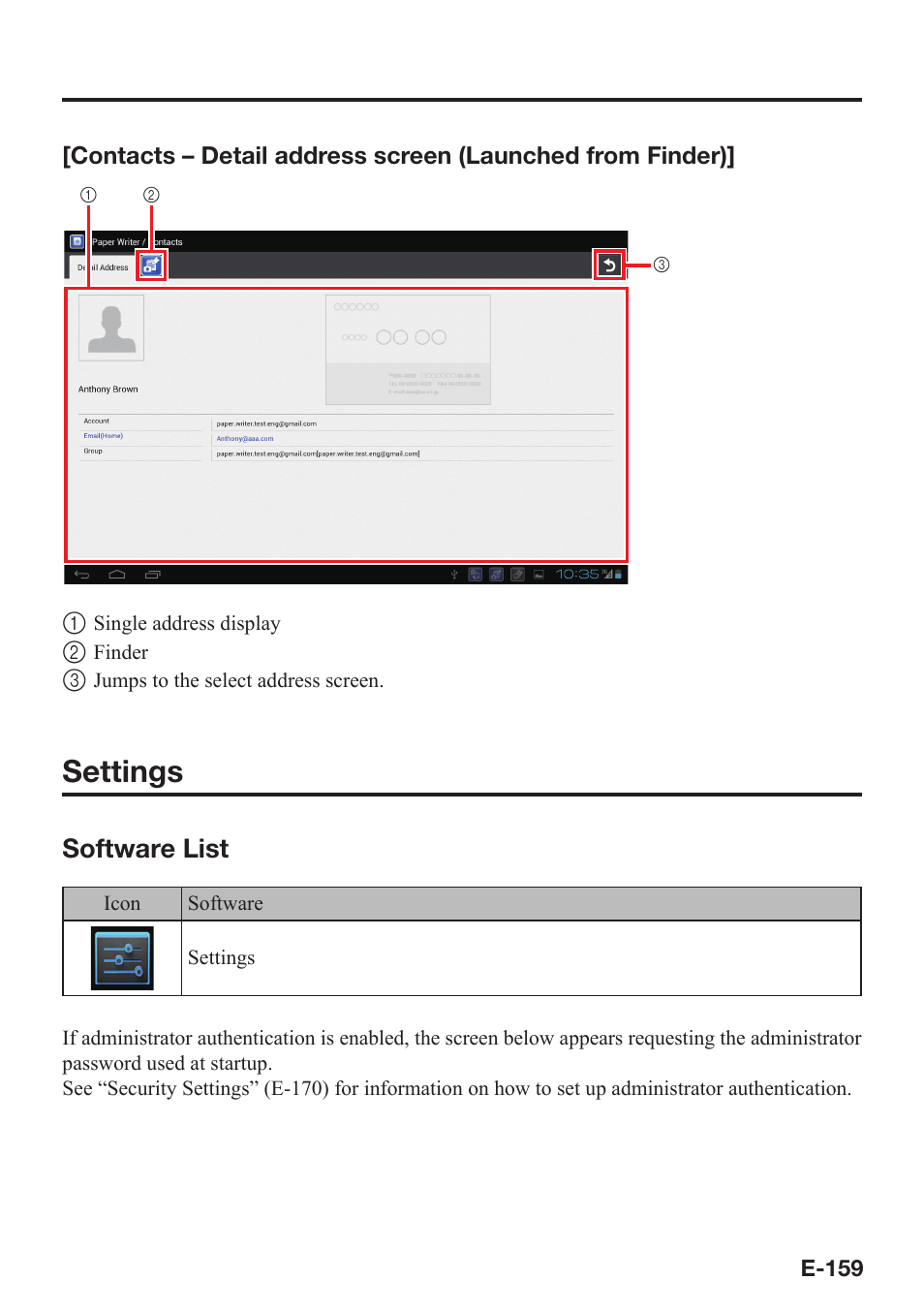 Settings, Software list | Casio V-N500 User Manual | Page 161 / 246