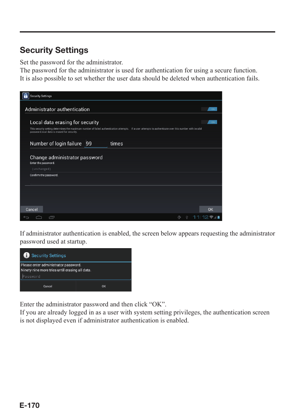 Security settings | Casio V-N500 User Manual | Page 172 / 246