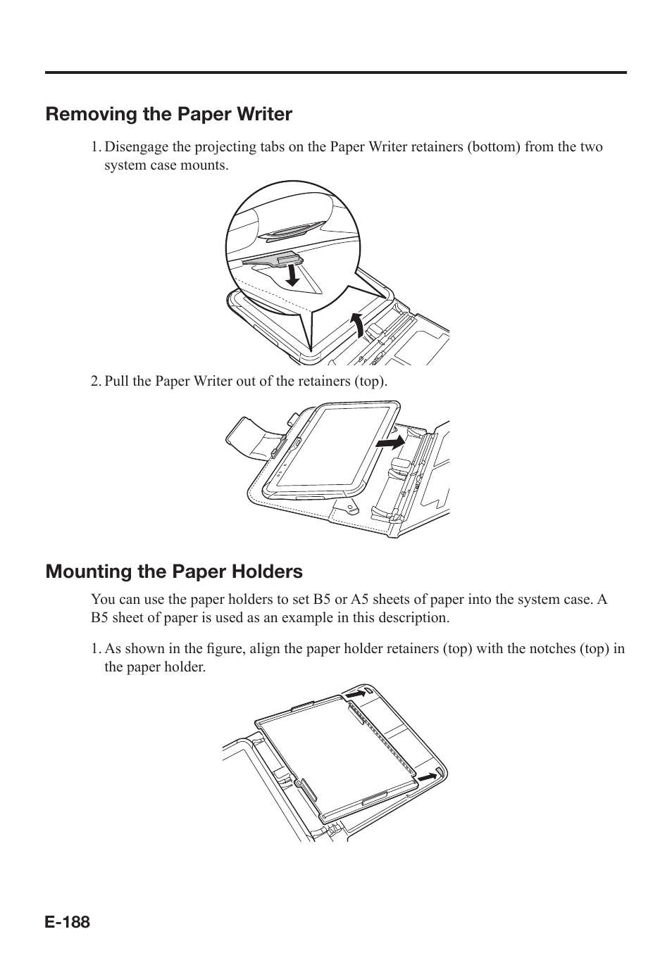 Removing the paper writer, Mounting the paper holders | Casio V-N500 User Manual | Page 190 / 246