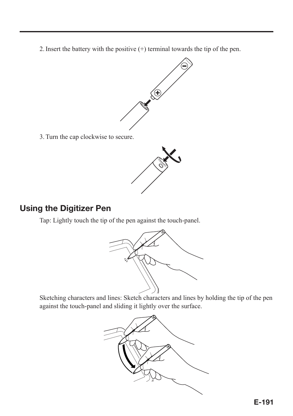 Using the digitizer pen | Casio V-N500 User Manual | Page 193 / 246