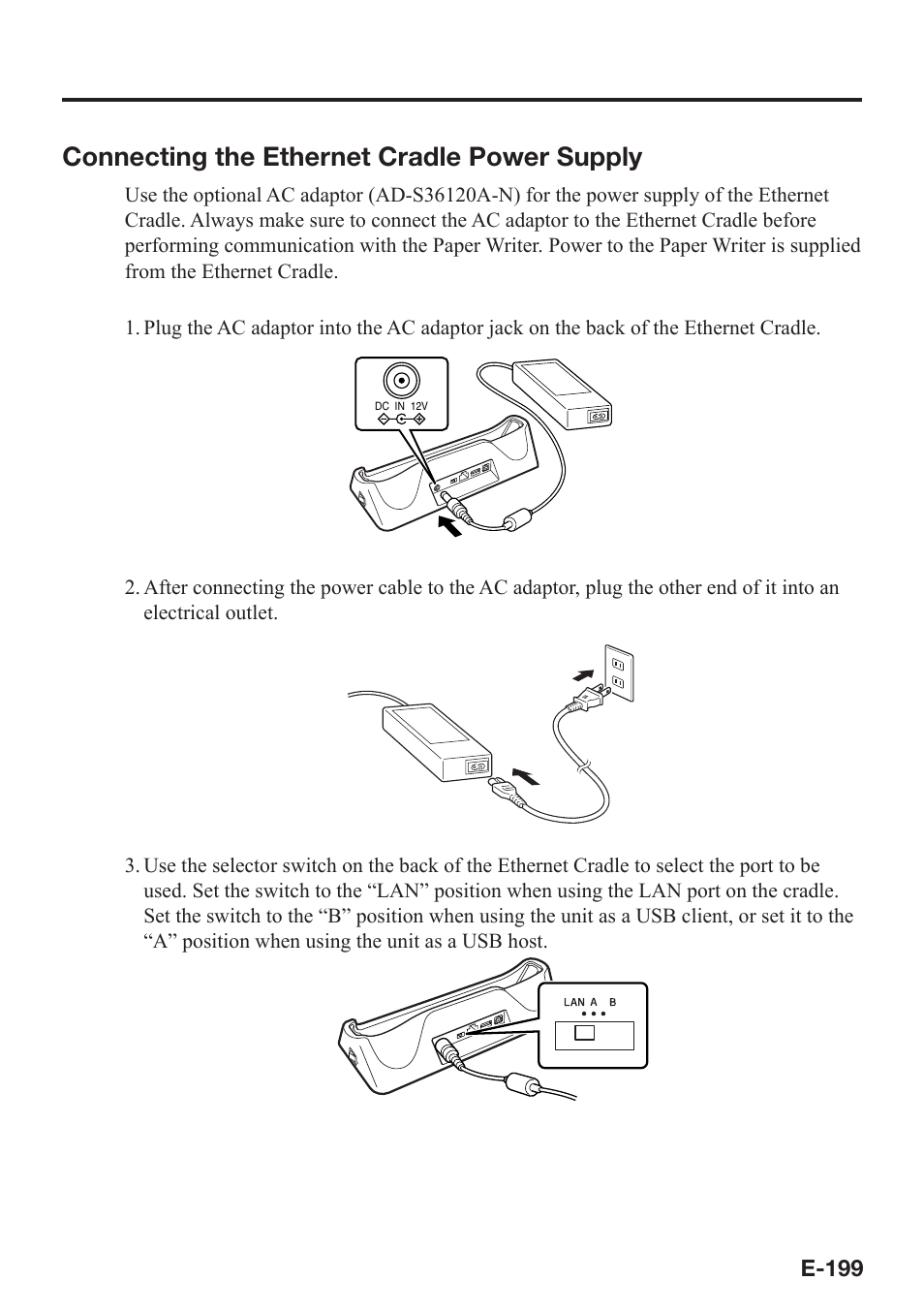 Connecting the ethernet cradle power supply | Casio V-N500 User Manual | Page 201 / 246