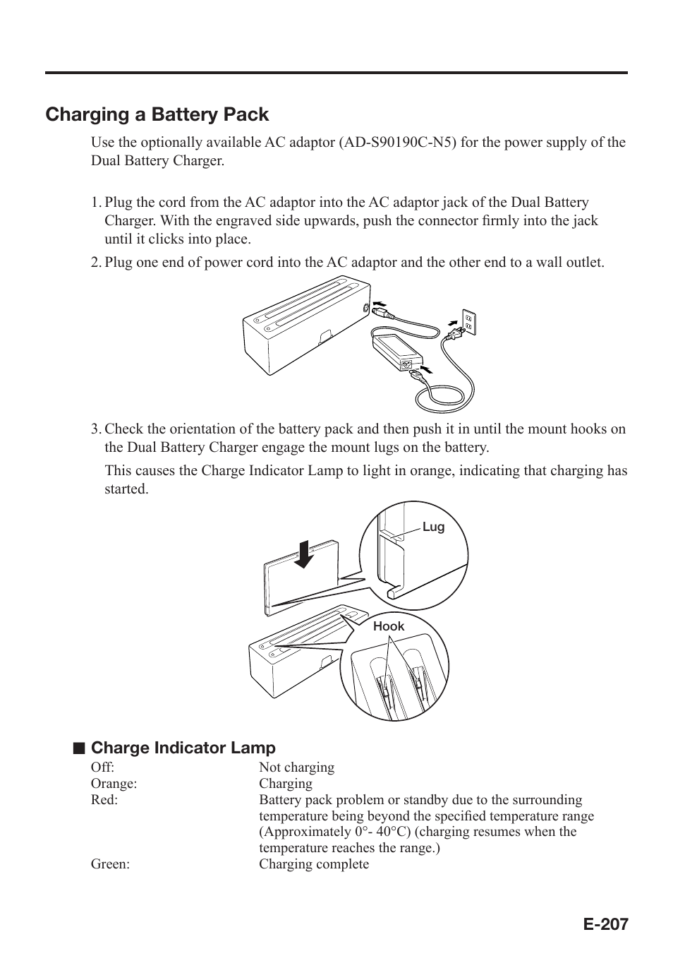 Charging a battery pack | Casio V-N500 User Manual | Page 209 / 246