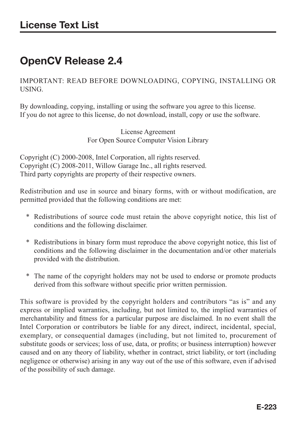 Opencv release 2.4, License text list | Casio V-N500 User Manual | Page 225 / 246