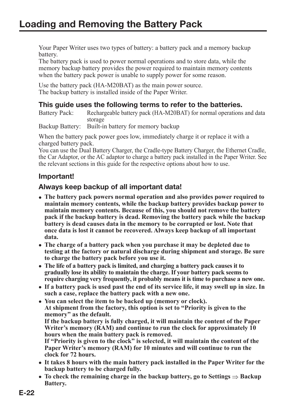 Loading and removing the battery pack | Casio V-N500 User Manual | Page 24 / 246