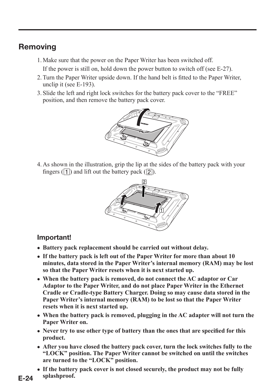 Removing | Casio V-N500 User Manual | Page 26 / 246