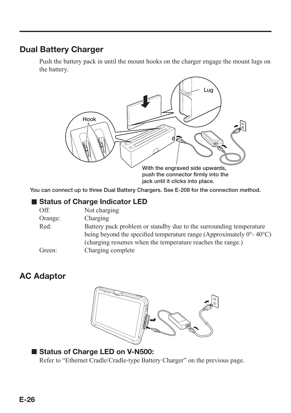 Dual battery charger, Ac adaptor | Casio V-N500 User Manual | Page 28 / 246