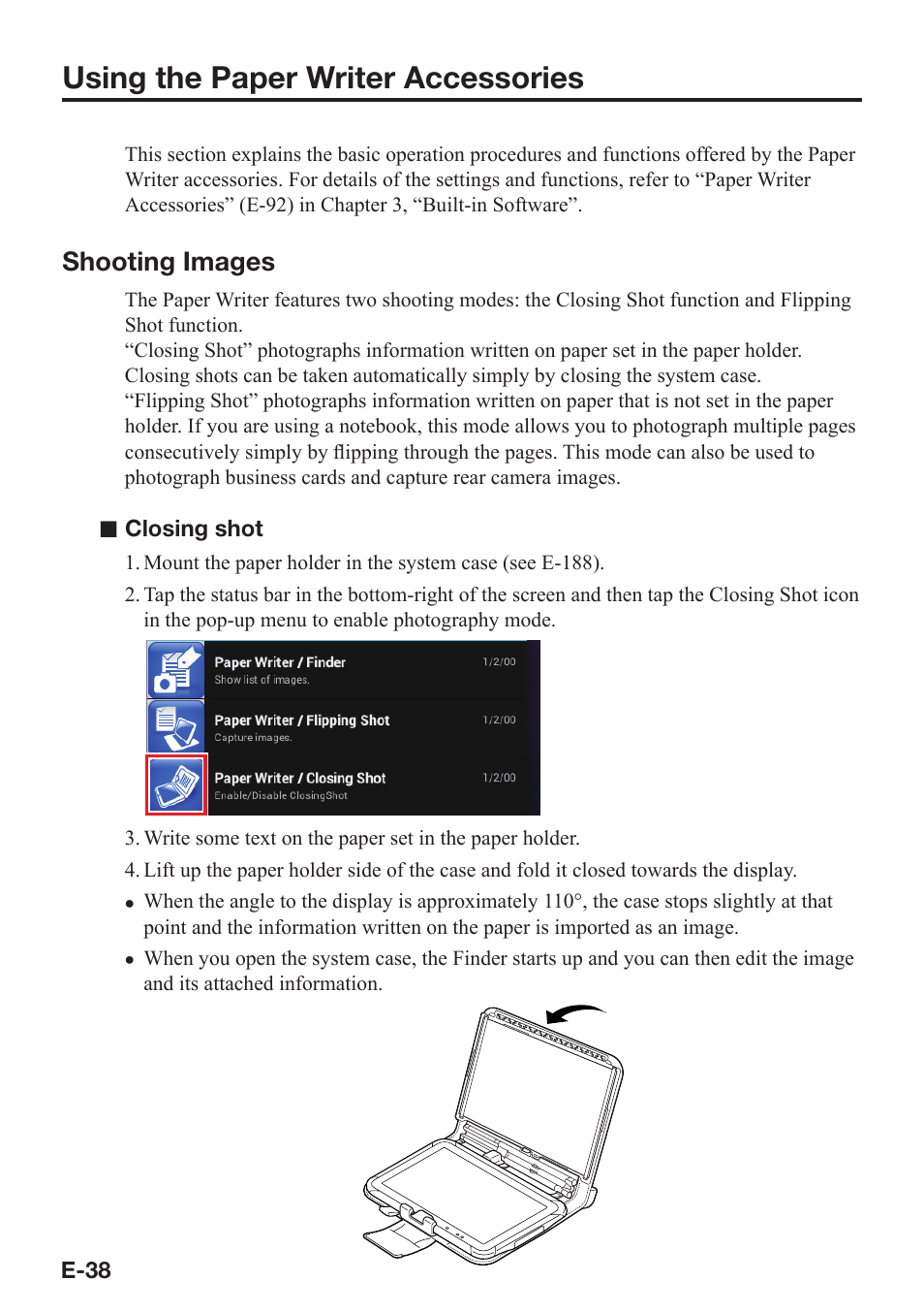 Using the paper writer accessories, Shooting images | Casio V-N500 User Manual | Page 40 / 246