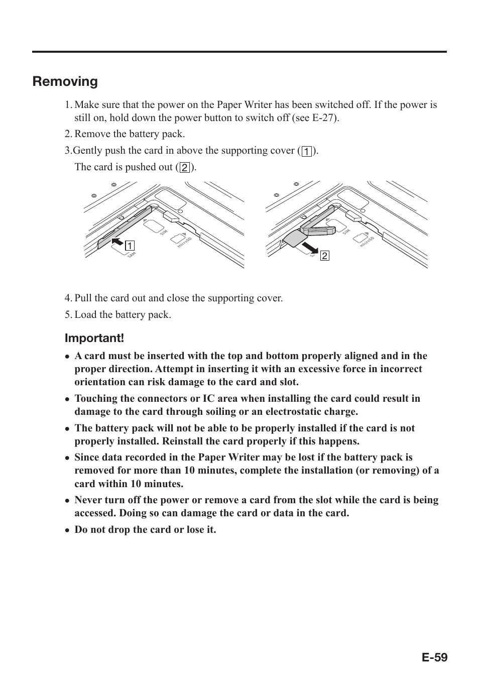 Removing | Casio V-N500 User Manual | Page 61 / 246