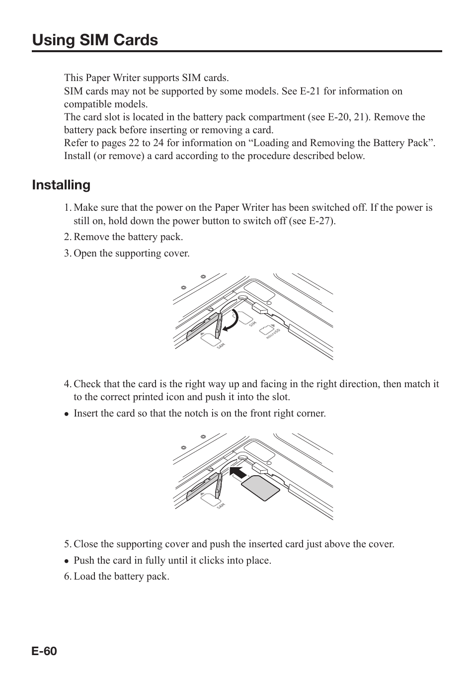Using sim cards, Installing | Casio V-N500 User Manual | Page 62 / 246