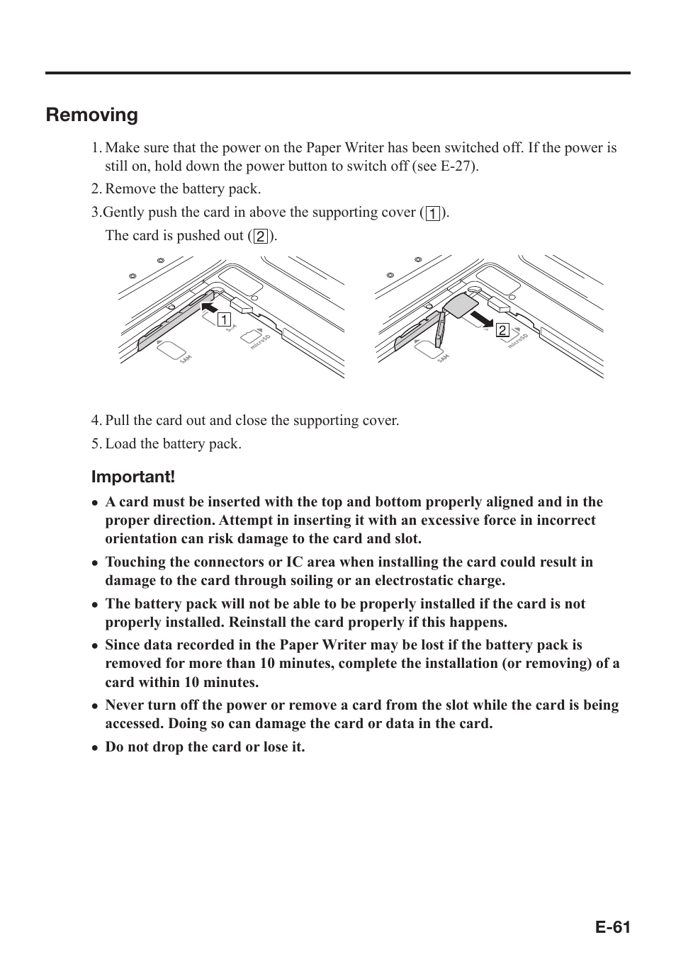 Removing | Casio V-N500 User Manual | Page 63 / 246
