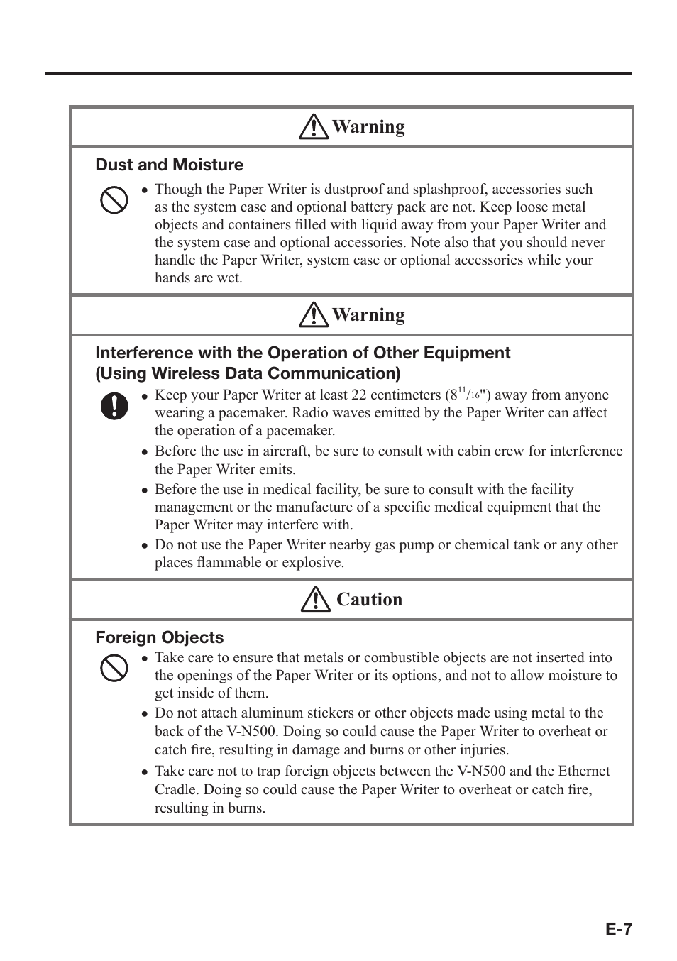 Warning, Caution | Casio V-N500 User Manual | Page 9 / 246